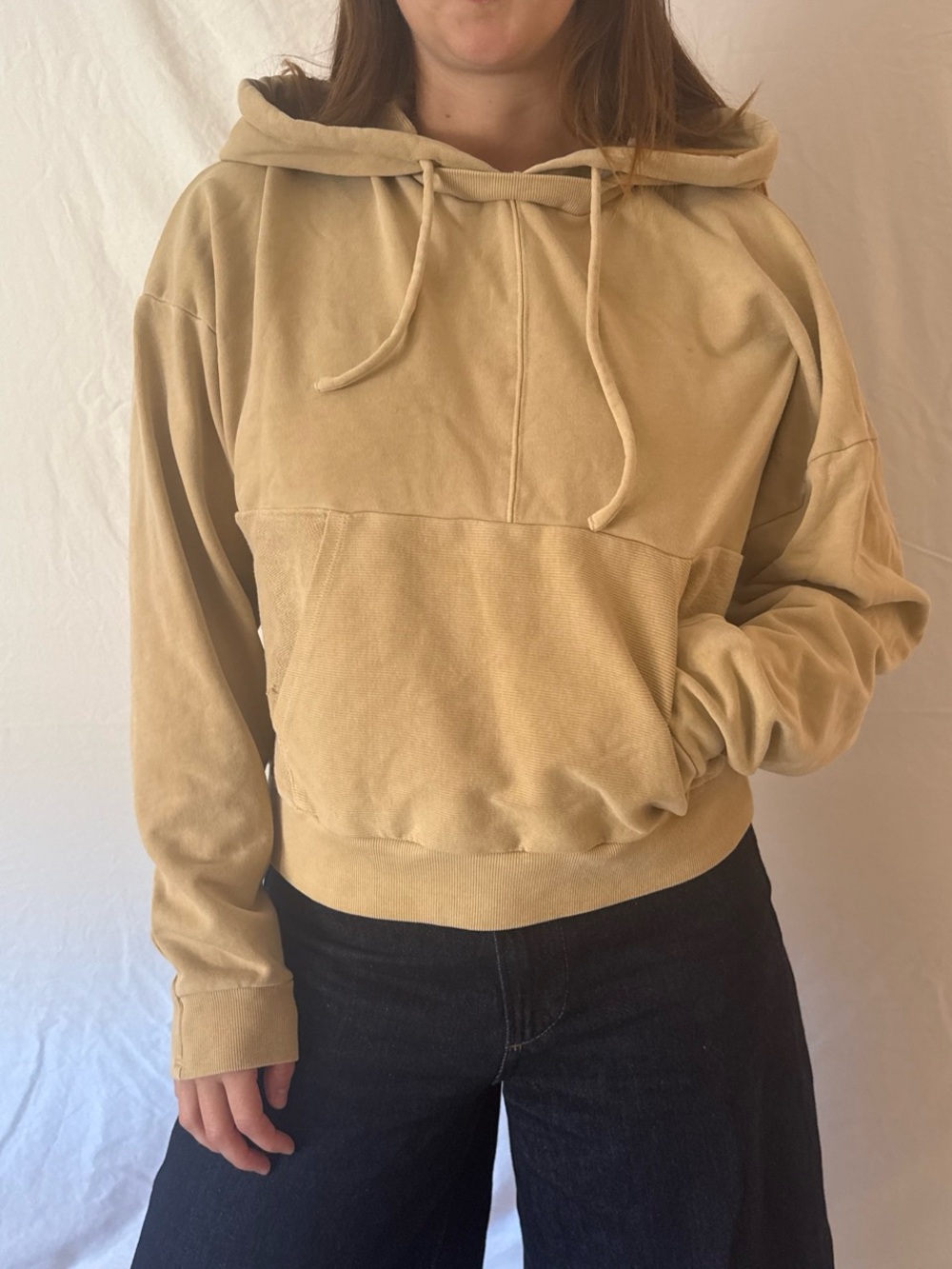 Alo Cropped Tan Hooded Sweatshirt - Women
